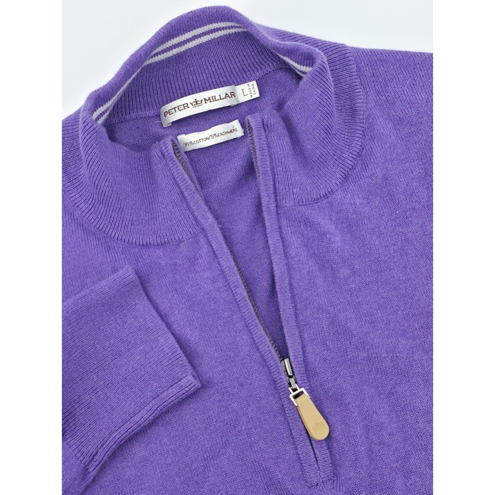 Peter Millar Sweater Purple 1/4 Zip Mock Neck Cotton / Cashmere Sweater Men Sz L
